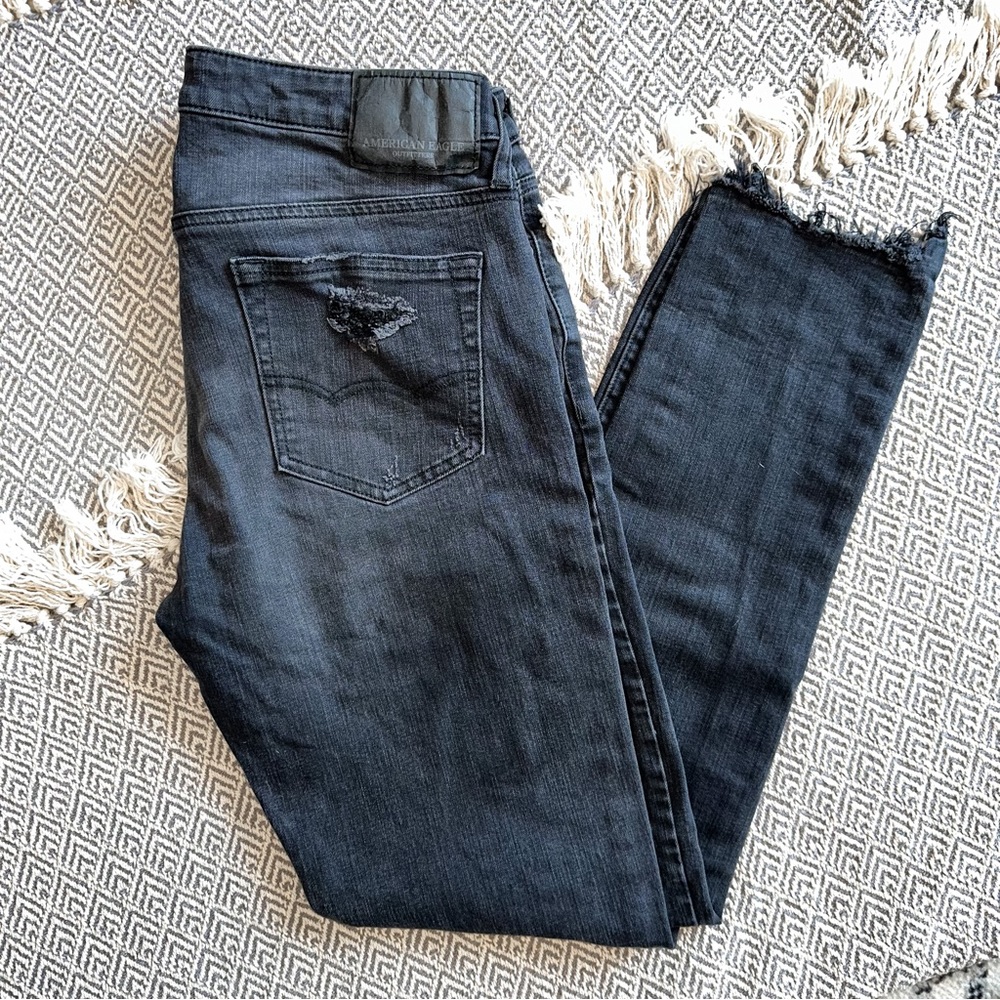 American Eagle Extreme Flex 4 Men's Skinny Distressed Black Jeans 33 x 32